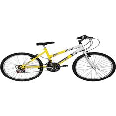 Bicicleta de Passeio Ultra Bikes Esporte Bicolor Aro 24 Reforçada Freio V-Brake – 18 Marchas Amarelo/Branco, BMF24-02AM