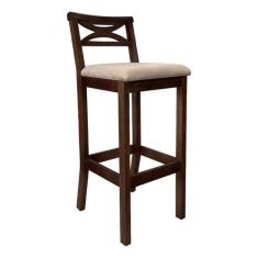 Banqueta Alta Estofada para Bancada Madri Madeira Capuccino Suede Bege