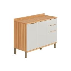 Balcão De Cozinha Sauvignon 2 Portas E 3 Gavetas P/ Pia C/tampo 120cm Amendoa/off White - Ronipa