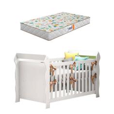 Berço Americano Lara Branco Brilho com Colchão Gazin - Carolina