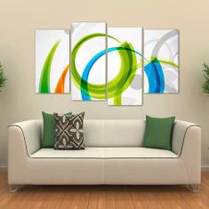 Quadro Abstrato Círculos Sala Escritório Em Tecido 4 Peças