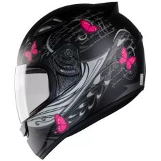 Capacete Ebf New Spark Borboleta Preto e Rosa Fosco