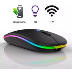 Mouse Wireless  Recarregável LED Sem Fio RGB Portátil Silencioso