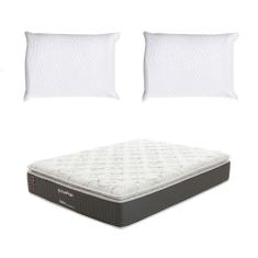 Colchão Casal Safira Plush Molas Ensacadas (34x128x188) Branco e Cinza com 2 Travesseiros Guldi Soft Nasa Branco