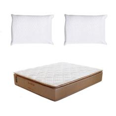 Colchão Casal Brilhante Molas Ensacadas (30x138x188) Marrom e Bege com 2 Travesseiros Guldi Soft Nasa Branco