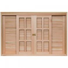 Janela de Madeira Veneziana de Correr 100x200cm Com Caixilho 14cm  EWK 372 Rondosul Marroml