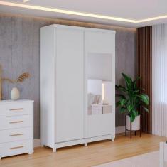 Guarda Roupa Solteiro com Espelho 2 Portas 2 Gavetas Dalas Móveis Fazzio Branco