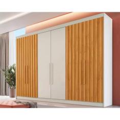 Guarda Roupa Casal Potente 6 Portas c/ 4 Ripados e 6 Gavetas Off White/Peroba - Europa