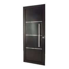 Porta de Aço Social 215x105cm com Friso Ideal Crv Esquadrias Preto