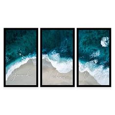 Kit 3 Quadros Decorativos Grandes com MOLDURA Mar Apenas Boas Vibrações