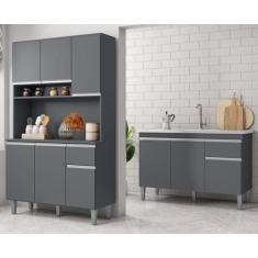 Balcão de Pia Tatiane 120m Sem Tampo e Cozinha Kit Márcia Compacta Cin