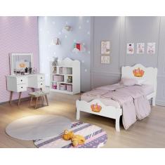 Cama Nina Solteiro Branca Com Coroa 100% MDF Envio Rápido - Home A.S, 