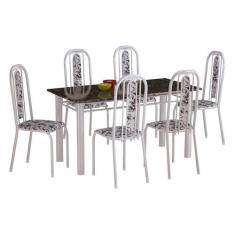 Conjunto de Mesa com 6 Cadeiras Granada Branco Liso e Branco Floral - 