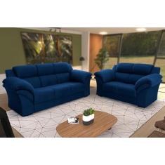 Conjunto Sofá Windsor Velut Azul 3 e 2 Lugares 2.04m e 1.59m - King House