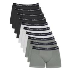 Kit com 10 Cuecas Zorba Boxer Algodão Max 702 Preto/Branco/Grafite  P 