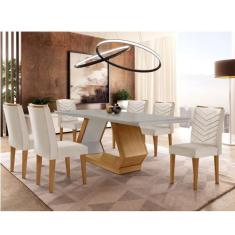 Sala de Jantar Alvorada com 6 Cadeiras Liz MDF Rufato, Veludo Creme/Of