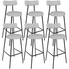 Kit 06 Banquetas Altas Cozinha Bar Sala De Jantar Em Aço Milão L02 Linho Cinza - Lyam Decor