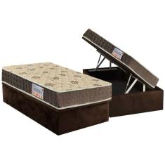 Cama Box Baú Solteiro: Colchão Ortopédico Orthoflex D33 - Ep Matera + Base Crc Suede Brown(88x188)