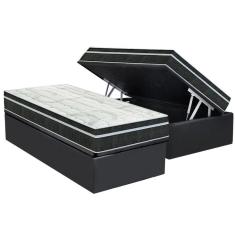 Cama Box Baú Solteiro Kit Colchão Molas Bonnel Venezia Suede Gray 88x188 Cinza Orthoflex