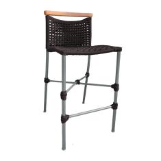 Banqueta Anne Em Corda Náutica Base Em Alumínio Cinza Com Detalhe Em Madeira Marrom - Cor: Marrom