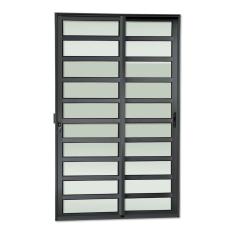 Porta De Correr Com Travessas 2 Folhas Moveis 210 X 150 Elite Com Fechadura Tetra Vidro Liso Preto