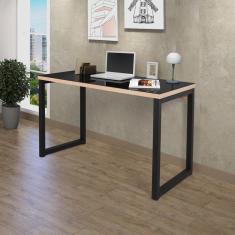 Escrivaninha Industrial 120cm Com Tampo De Vidro Preto -carvalho