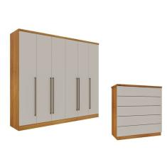 Guarda Roupa 6 Portas Portugal E Comoda 5 Gavetas Premium Espresso Móveis Cinamomo Off White