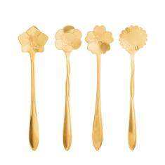 Conjunto 4 Colheres Aço Inox Para Chá E Café Flores Dourado