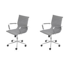 Kit 2 Cadeiras Para Escritorio Diretor Esteirinha Com Relax Corino 3301 Cinza