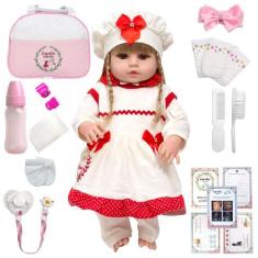 Boneca Reborn Gatinha Loira Fofa Lindo Vestido + Kit Itens - Cegonha R