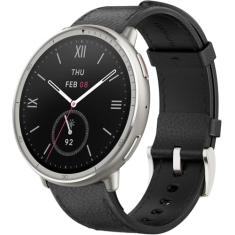 Relógio inteligente 44 mm Amazfit Active 2 Premium Edition, mapa GPS com orientação, bateria de 10 dias, modo de esportes 160 +, resistente à água, para Android e Apple iPhone (Black Leather Strap)