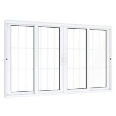 Janela de Aluminío de Correr 100x200cm 2 Folhas Móveis 2 Fixas com Gra