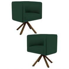 Kit 2 Poltronas Base Madeira Betina C-117 Linho Verde Musgo