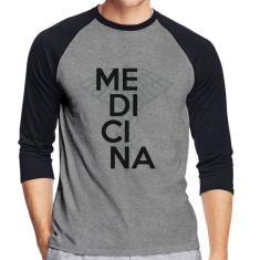 Camiseta Raglan Medicina Estudante Manga 3/4 - Foca na Moda, Cinza, Pr