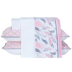 Jogo De Cama Lençol Arabesco Rosê/branco Queen 04 Peças - Percal 200 Fios