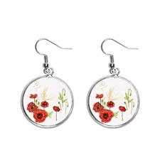 Brinco feminino com pingente de papoula de milho com pintura de flores