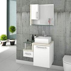 Gabinete para Banheiro com Cuba Quadrada Q32 e Espelheira com Porta Legno 630W Compace Branco/Snow