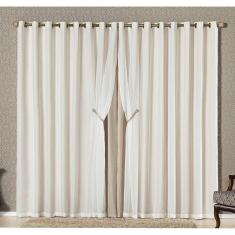 Cortina Bélgica 4,00M X 2,70M Tecido Microfibra Com Voal Pingentes Luxo - Bege