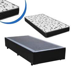 Cama Box Solteiro Colchão Espuma D33 + Box Sintético Cinza 44x88x188