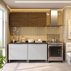 Cozinha Compacta Bartira Rubi com 4 Portas, Balcão Duplo Grapia Platinum - 160 cm Largura