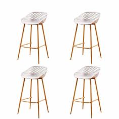 Kit 4 Banquetas Altas Clarice Sidera Rivattis Polipropileno Nude Base Metal Aço