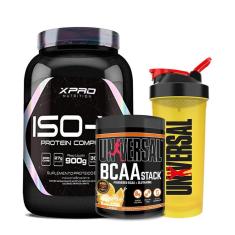 Kit Whey Protein Iso-X 900g - XPRO Nutrition + BCAA Stack 250g + Coqueteleira 600ml - Universal-Unissex