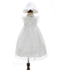 Vestido Batizado Mandrião Renda Branco Touca Bebê Papilloo