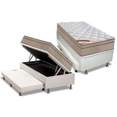 Cama Box Baú c/ Auxiliar Solteiro: Colchão Molas Castor Bonnel Revolution + Base CRC Courano Black (88x188)