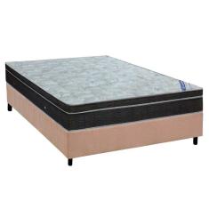 Cama Box Casal: Colchão Molas Ortobom Nanolastic Light Selado + Base Crc Suede Bege(138X188)
