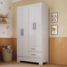 Guarda Roupa Infantil 4 Portas e 2 Gavetas Amy Espresso Móveis Branco