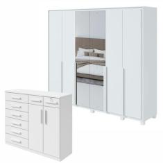 Conjunto de Guarda-roupa 6 Portas com Espelho e Pés Imperatore com Côm