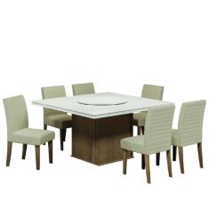 Conjunto De Mesa 6 Cadeiras Tampo Giratório Cedro/areia