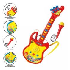Guitarra Com Microfone Brinquedo Infantil Luz Colorida E Som - Fun Gam