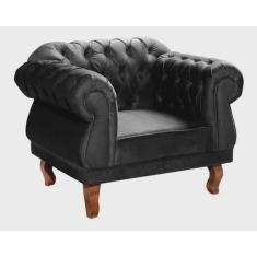 Poltrona Chesterfield Elisabeth Capitonê Decorativa Suede Preto barbearia